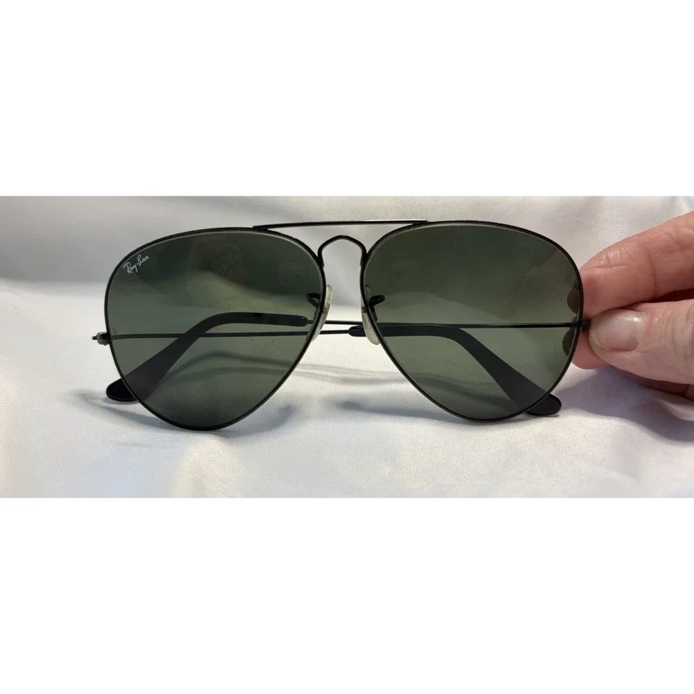 62[]14 VINTAGE B&L RAY-BAN BLACK CRYSTAL LENS LARGE AVIATOR SUNGLASSES W/Case